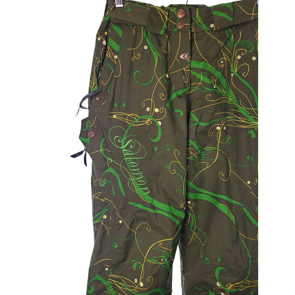 Salomon Snowlicious Women's Green Printed Cargo Clima Pro Snow Pants Size Small - Picture 3 of 13